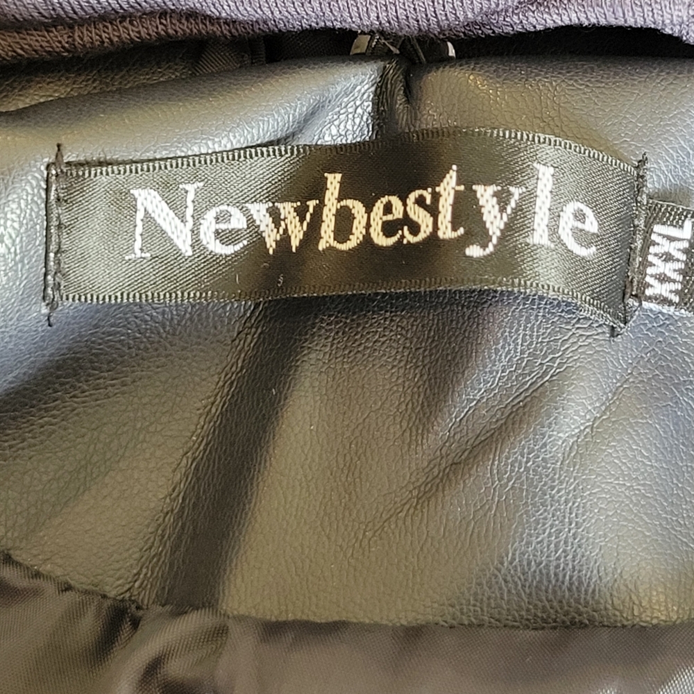 Newbeststyle Faux Leather Hoodie Lined Moto Jacket Womens Size XXL Navy - Picture 10 of 16